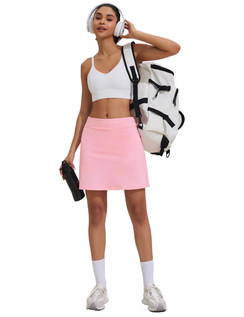 Ekouaer Womens Skirts Tennis Golf Athletic Skorts Double Layer Solid Color Causal Lightweight Sportswear Pink - Image 3